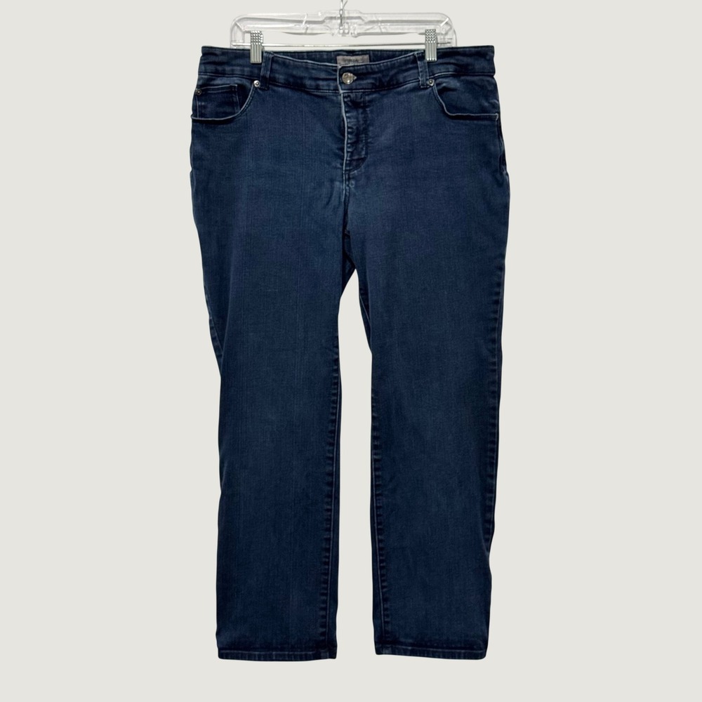 Chico's Jeans Women 3 Short Blue So Slimming Straight Leg Dark Wash Denim Pants